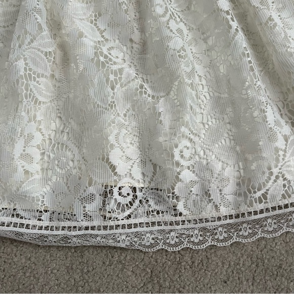 Vintage 80s Jessica McClintock Girls Short Sleeve Cream Lace Dress Sash Tie - Picture 8 of 14